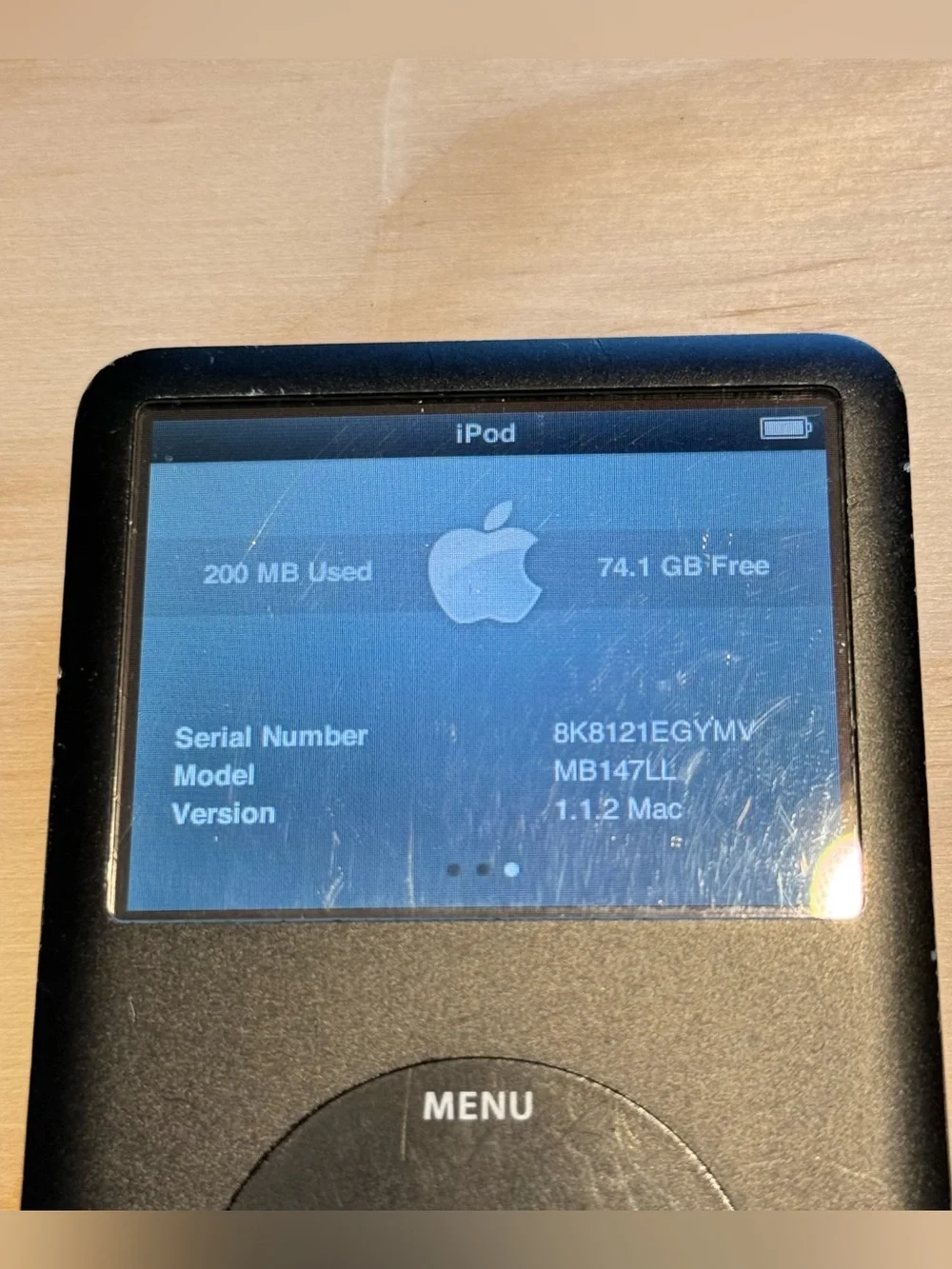 iPod Model:A1238 6ThGen 80GB Turns On Wont Connect To Computer Parts/Repair Only